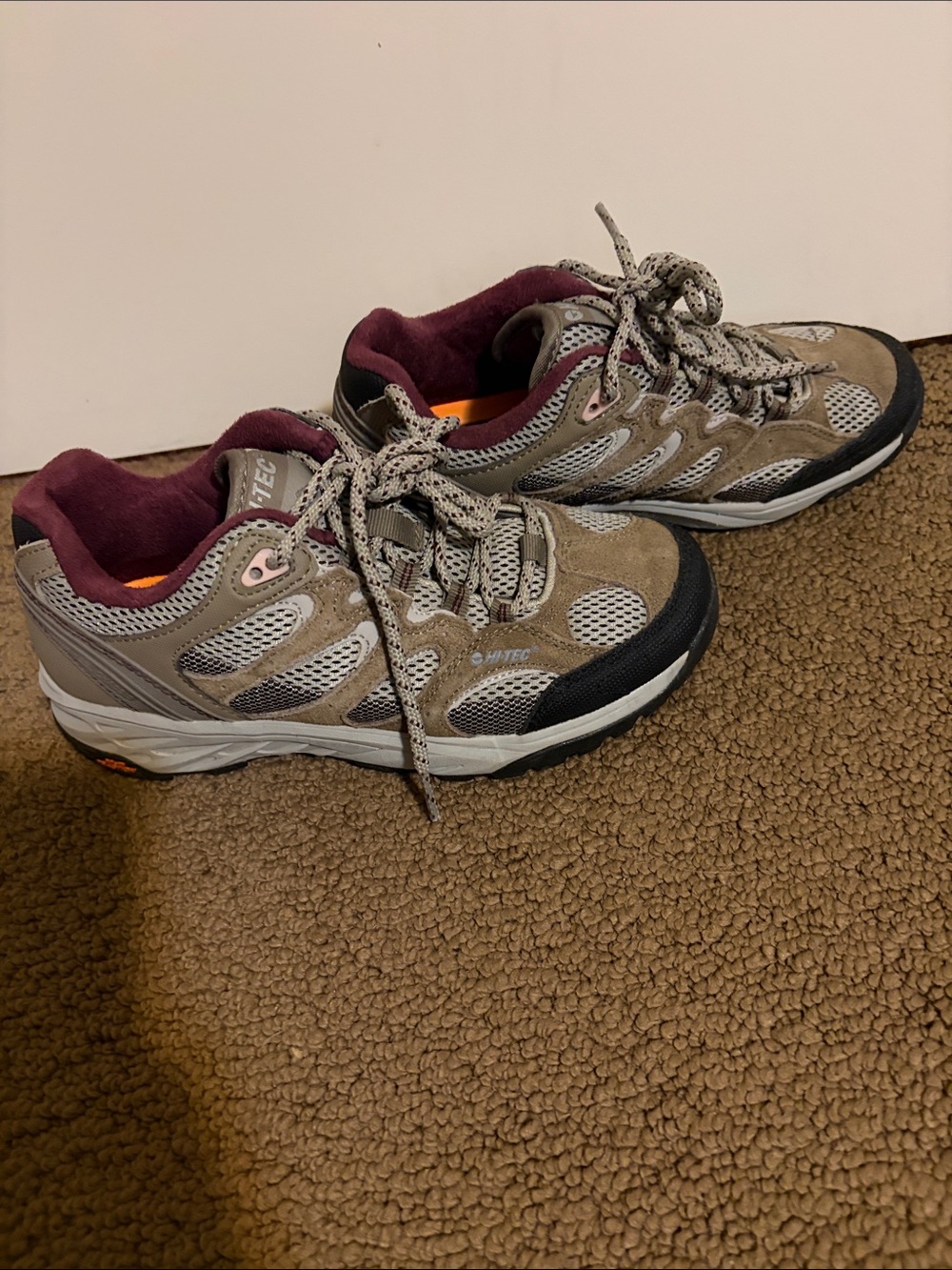 Hi-Tec Women's Trail Sneakers in Taupe with Plum Lining